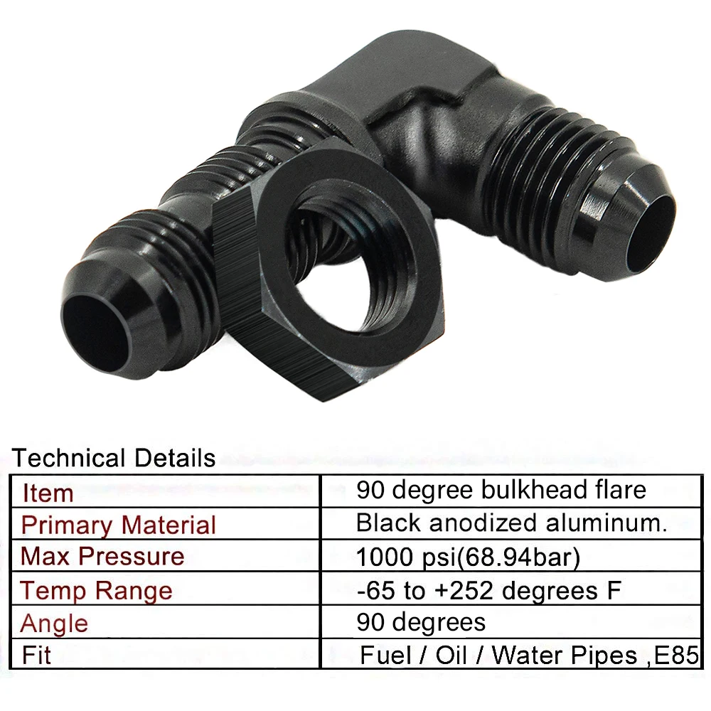 1Pcs AN6 Male To AN6 Male To AN6 Male 90 Degree Hose Fitting Bulkhead Nut For Tab or Wirewall