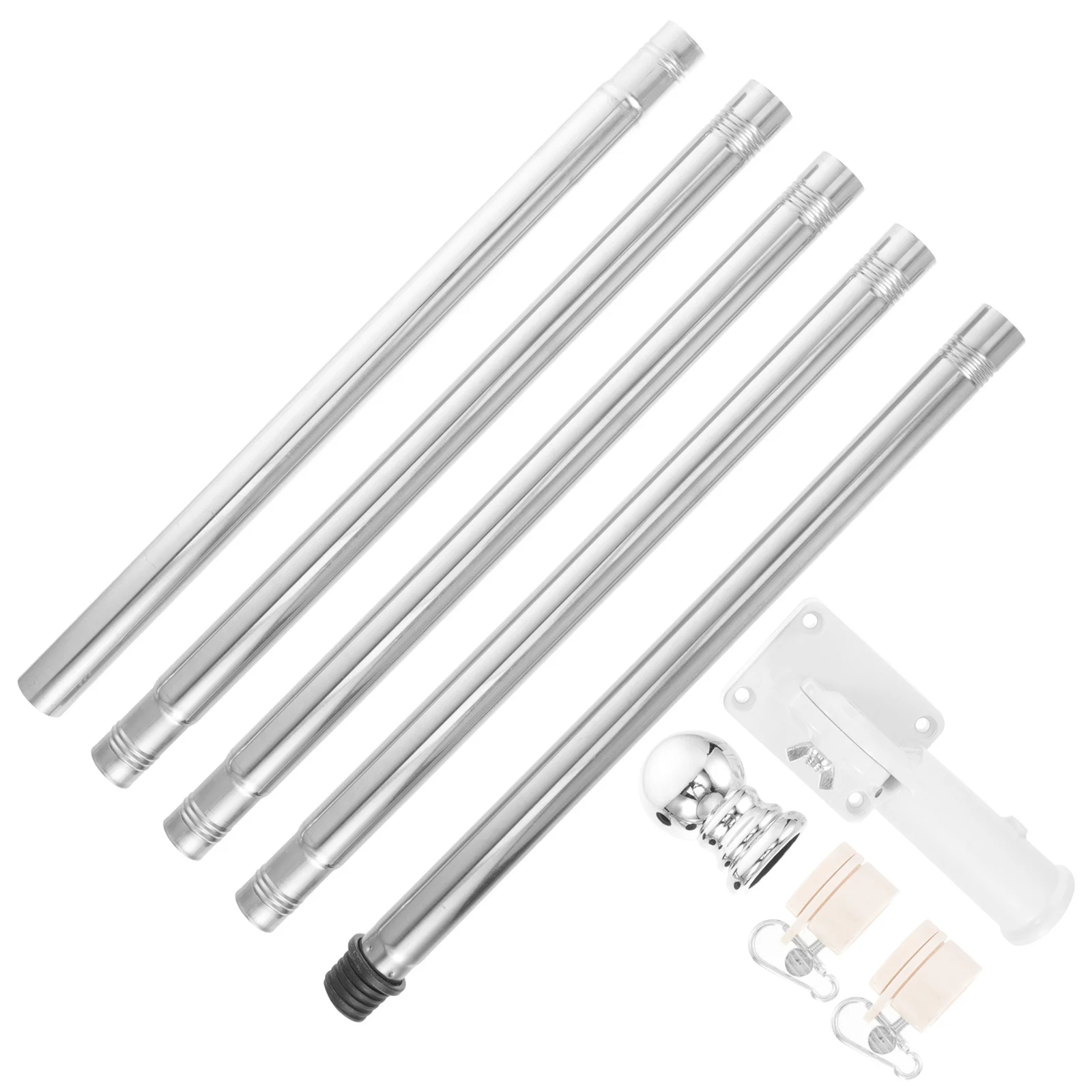 1 Set Five-Section Stainless Steel Flagpole Rotating Outdoor Garden Flag Pole Rustproof Metal Stand For Wall Roof Flagpole