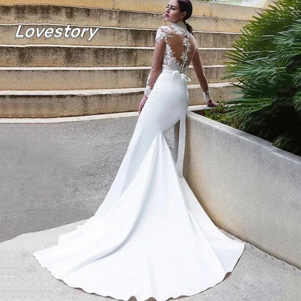 

Luxury Custom Wedding Dresses High Neck Mermaid Bride Robe Long Sleeves Bridal Gowns Classic Elegant Vestidos De Noiva