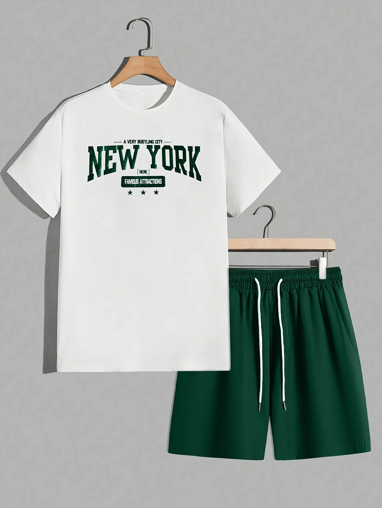 New New York Style Men's T-Shirt and Shorts Set Men's Relaxed-Fit Casual T-Shirt Creative Streetwear with Unique Personality