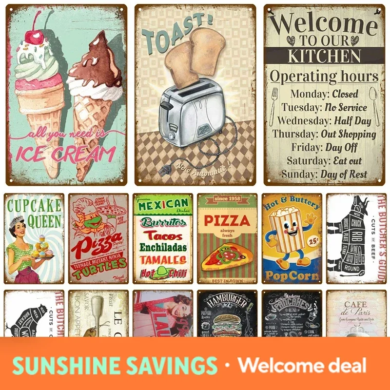 Metal Sign Home Decor Fast Food Vintage Tin Sign Plaque Metal Retro Plate Hot Dog Poster Wall Decor For Kitchen Cafe Diner Ba