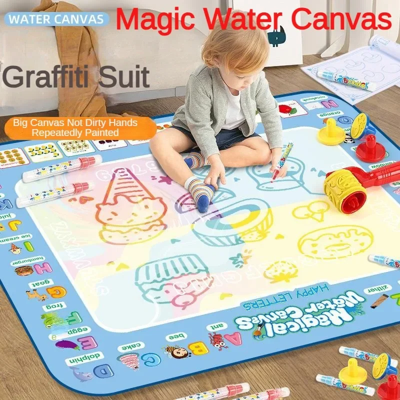 

Magic Water Drawing Mat Coloring Doodle Canvas Set Toy with Whater Pen Repeatable Painting Non Dirty Hands Puzzle Painting Toys