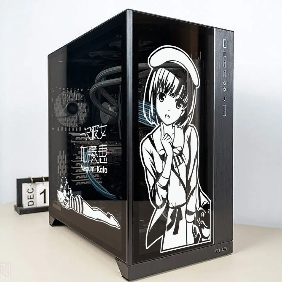 Megumi Kato Anime Stickers for PC Case,Japanese Cartoon Decor Decals for Computer Chassis,Easy Removable Hollow Out Decal