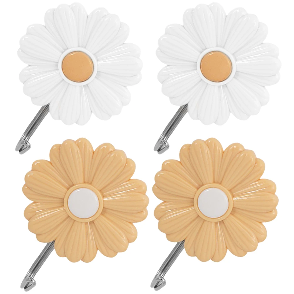 

4pcs Daisy Wall Hooks Self Adhesive Strong Bearing Cute Flower Kids Room Bathroom Coat Hooks Random Color Easy Install Multi