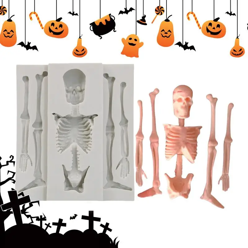 Totenkopf-Skelett-Silikonformen, lebensmittelechtes Silikon, Schokoladenformen, Skelett-Kerzenhersteller, Kuchendekorationsformen, flexibel, gruselig
