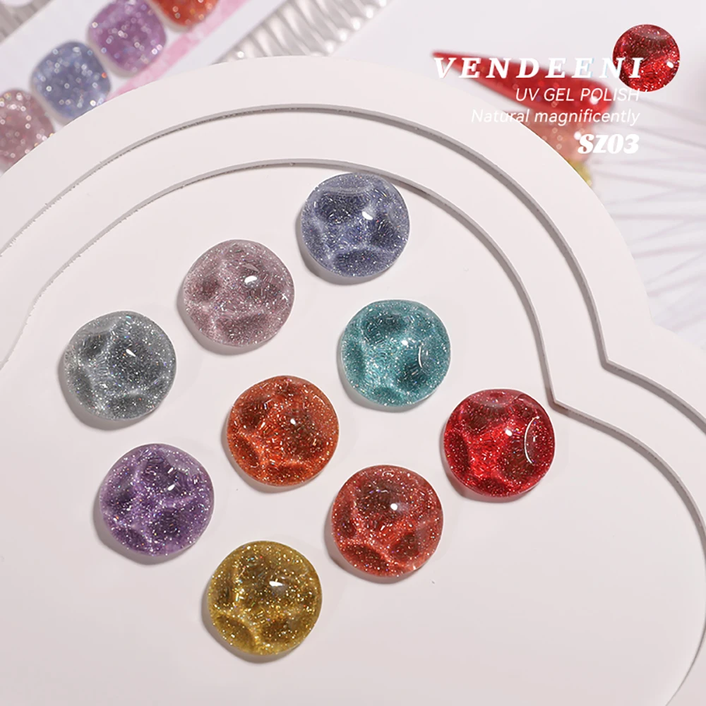 Vendeeni 9 Farben Transluzenter Diamant-Gel-Nagellack Glitzer UV LED Soak-Off Gel-Lack Flash Nail Art Gel-Lack 15ml – Detail 13