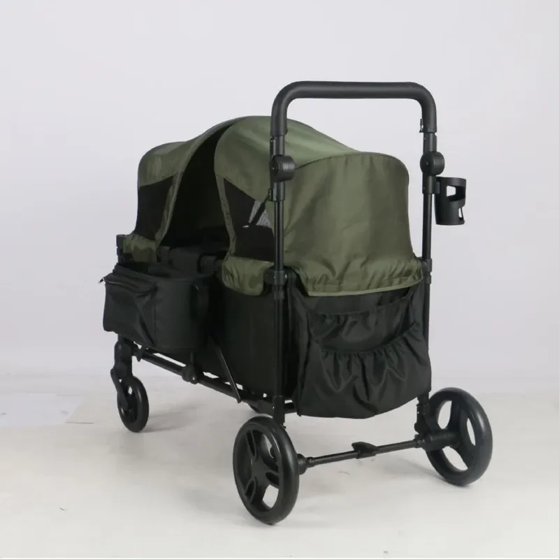 Foldable Camping Stroller Wagon Outdoor Push Cart for Kids Beach Park Heavy Duty Collapsible Baby Carriage with Canopy