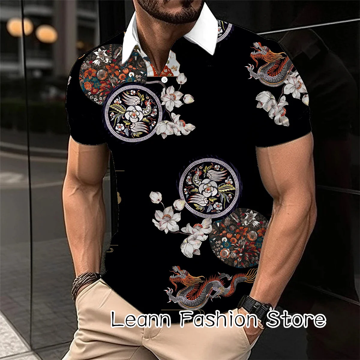 2024 Chinese Dragon New Year Polo Shirt Summer Men Vintage Clothing High Quality Casual Tops Tees Fashion Button Lapel Camiseta