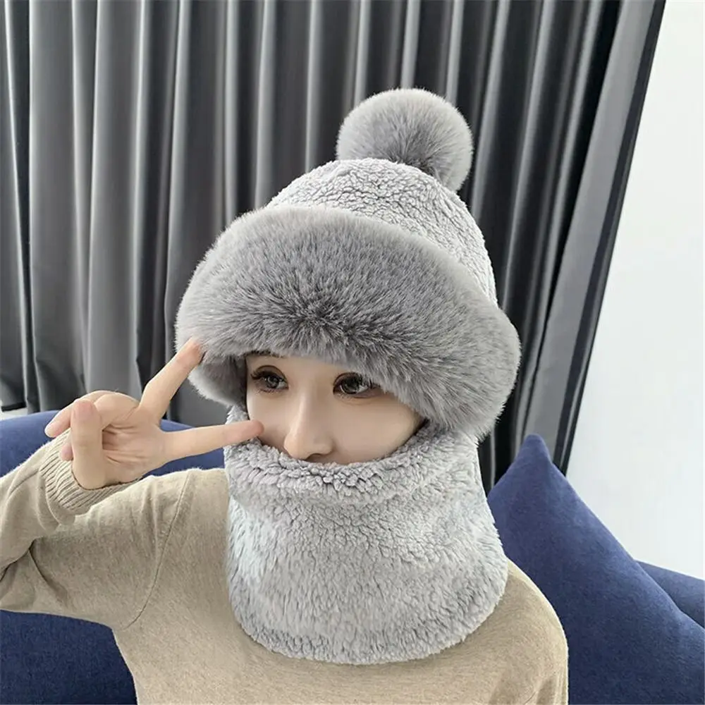 Winter Women Plush Velvet Hats Neck Warmer Hat Scarf Set Beanies Cycling Windproof Hat Outdoor Ear Protection