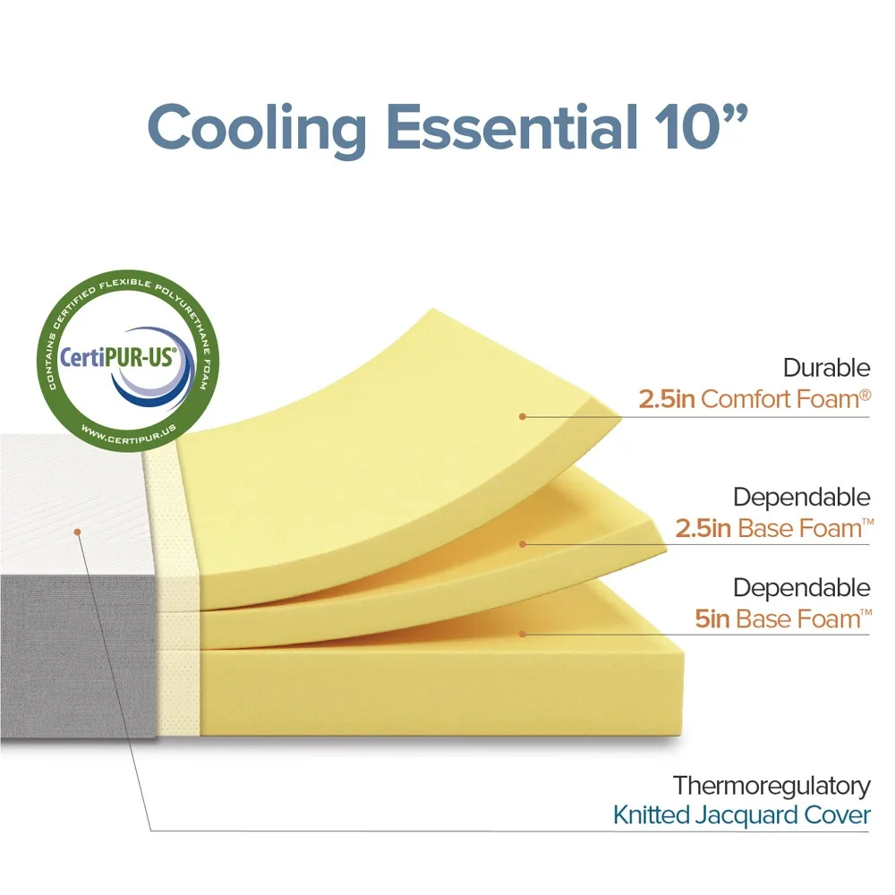Colchón de espuma esencial de refrigeración, Twin, blanco, 10 pulgadas, nuevo, 2023