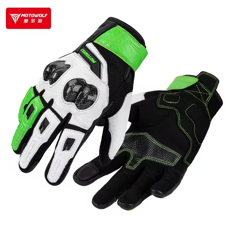 Motorcycle Gloves Black Racing Genuine Leather Motorbike Carbon Fiber Protection Riding Gloves Summer Winter