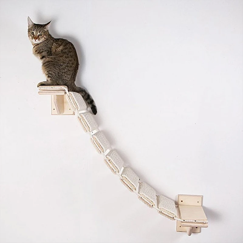 

Wooden Wall Mounted Cat Climbing Fame Home Roped Bridge Pet Furniture Cat Climbing Shelf Wall Mounted Cat Ladder Design