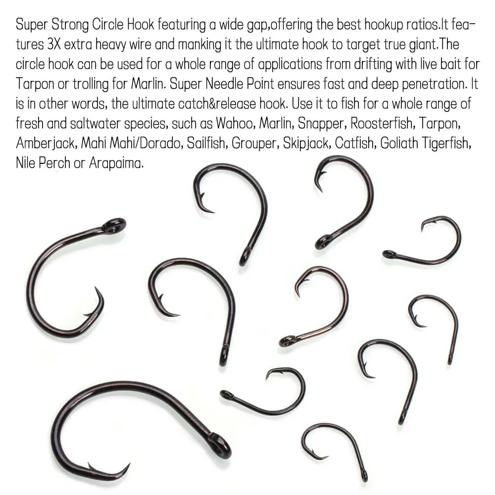 Wifreo 10pcs High Carbon Steel Inline Circle Hook Wide Gap Live Bait Hook Saltwater Fishing Hook For Bass Catfish Snapper Marlin