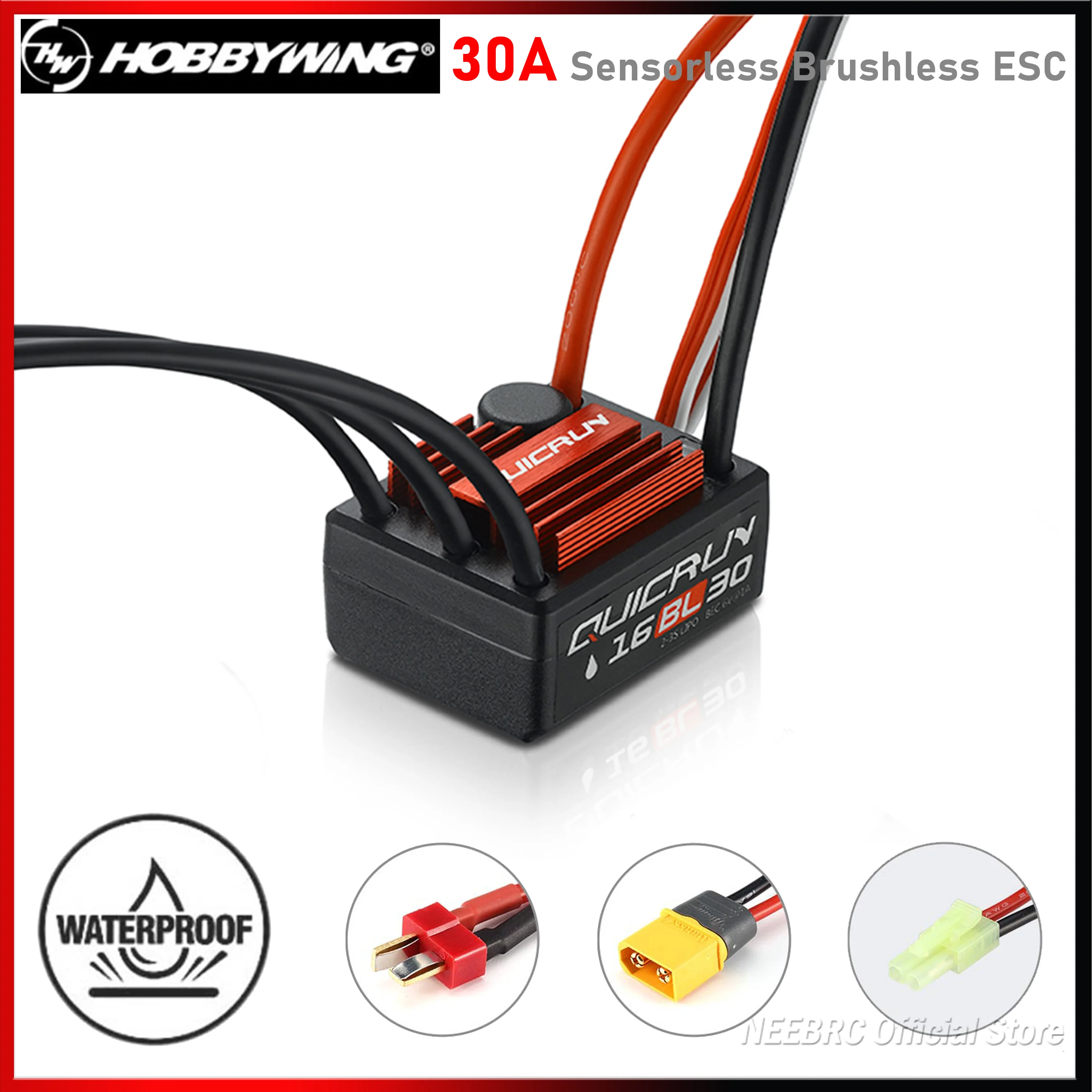 HOBBYWING QuicRun WP 16BL30 30A Waterproof Brushless ESC Sensorless T/XT60/Tamiya for 1/16 1/18 Touring Car Buggy Truck Monster