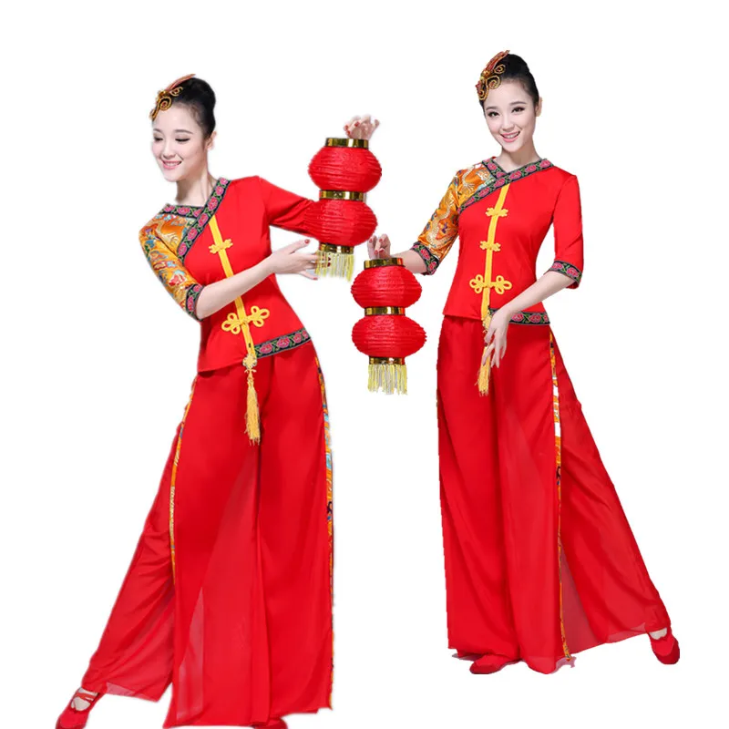 

Women Classic Yangko Dance Wear Red Tang Suit Sets Ancient Chinese National Clothes New Year Festival Performance Costume