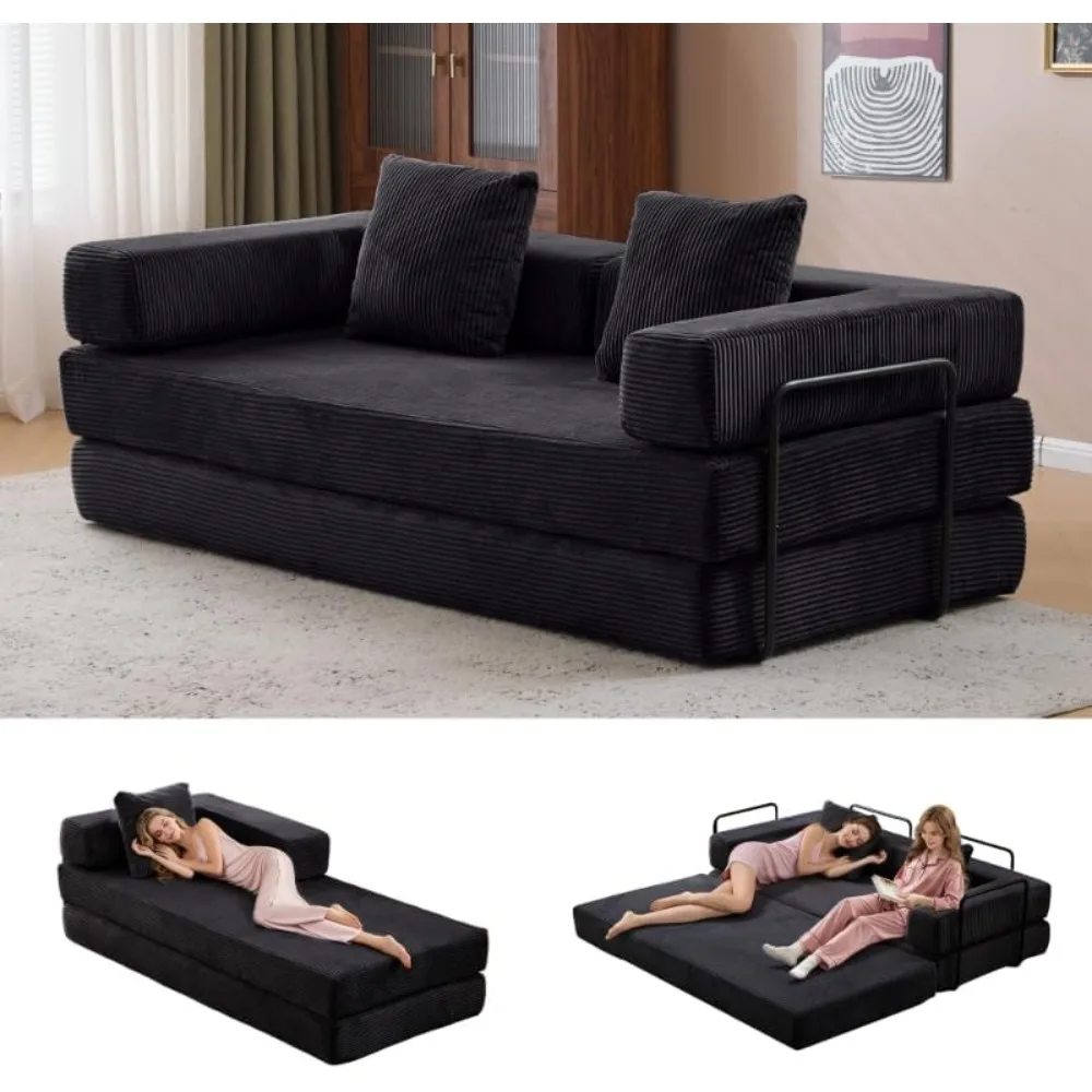 

Convertible Sleeper Sofa Bed, 78" Corduroy Foldable Loveseat Sofa, King Size Floor Mattress Couch for Living Room
