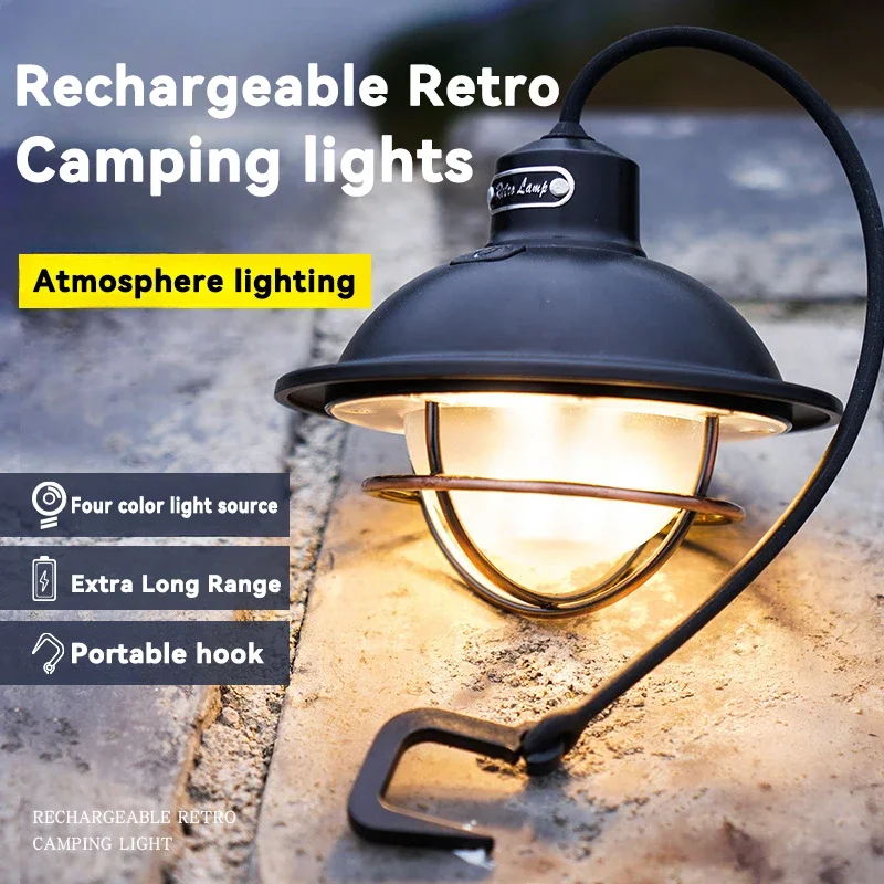 Led Campinglamp Retro Hangende Tentlamp Draagbare Traploze Dimmen Kampeerlamp Waterdichte Oplaadbare Noodlantaarn