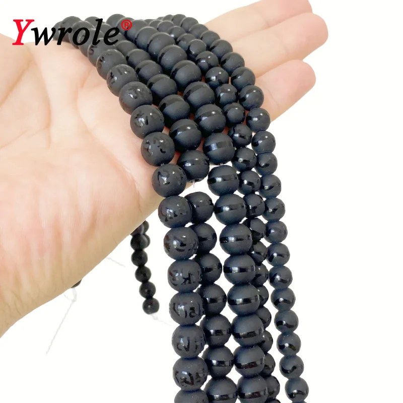 Tibetan Mantra Carving Matte Black Onyx Buddha Beads Round Natural Stone for Jewelry Making Diy Bracelet Earrings Accessories