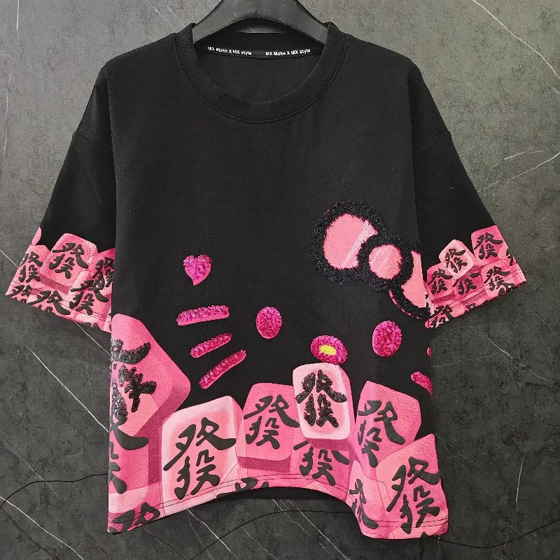 Camiseta de Manga Curta com Estampa de Desenho Animado para Mulheres, Estilo Casual Versátil e Doce, Y2K, 2025