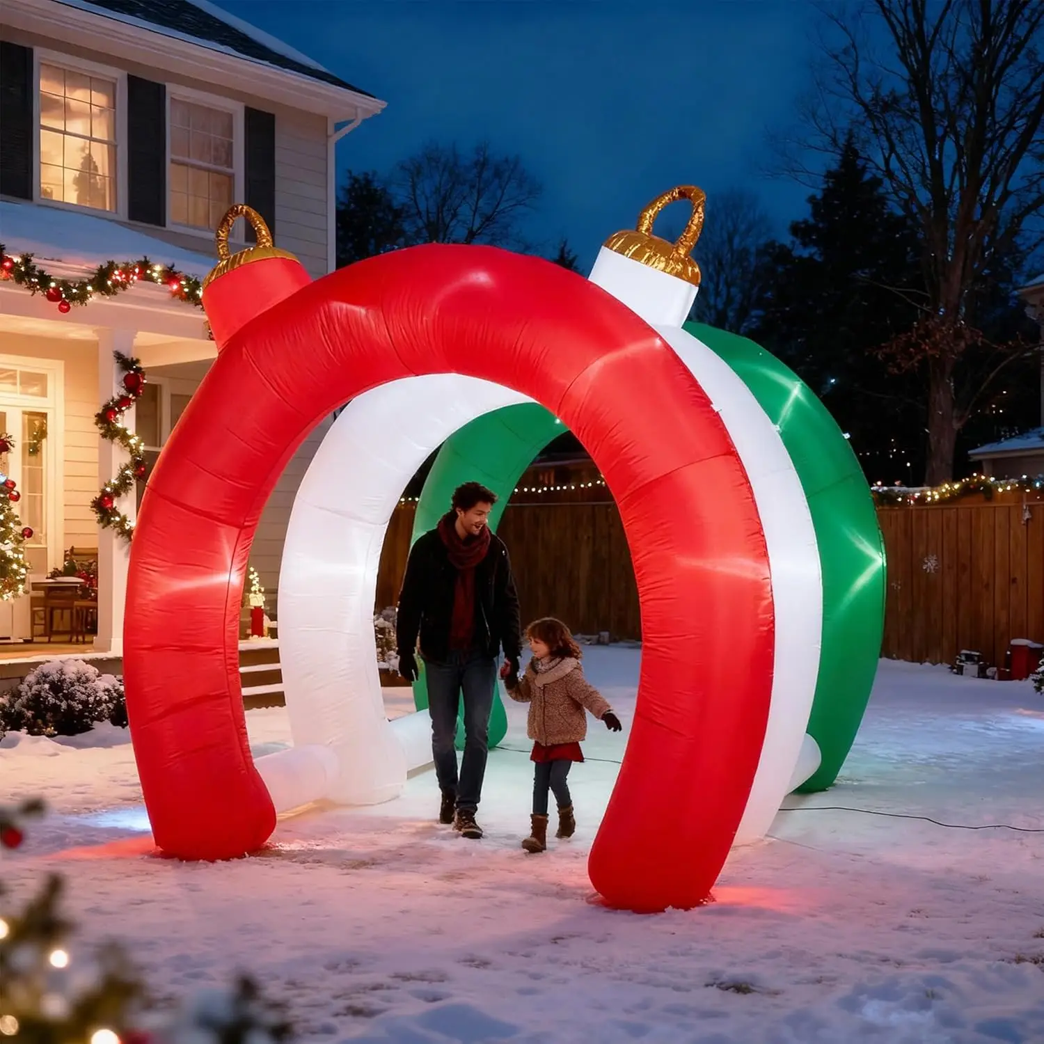 10.5 FT Christmas Inflatables Ornament Tunnel Arch Outdoor Decorations, Blow Up Walk-Through Archway Yard Decor for Garden Lawn