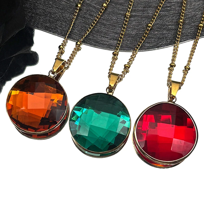 

Simple Round Colorful Glass Pendant Necklace for Women Girls Stainless Steel Gold Color Choker Chain Necklaces Party Jewelry
