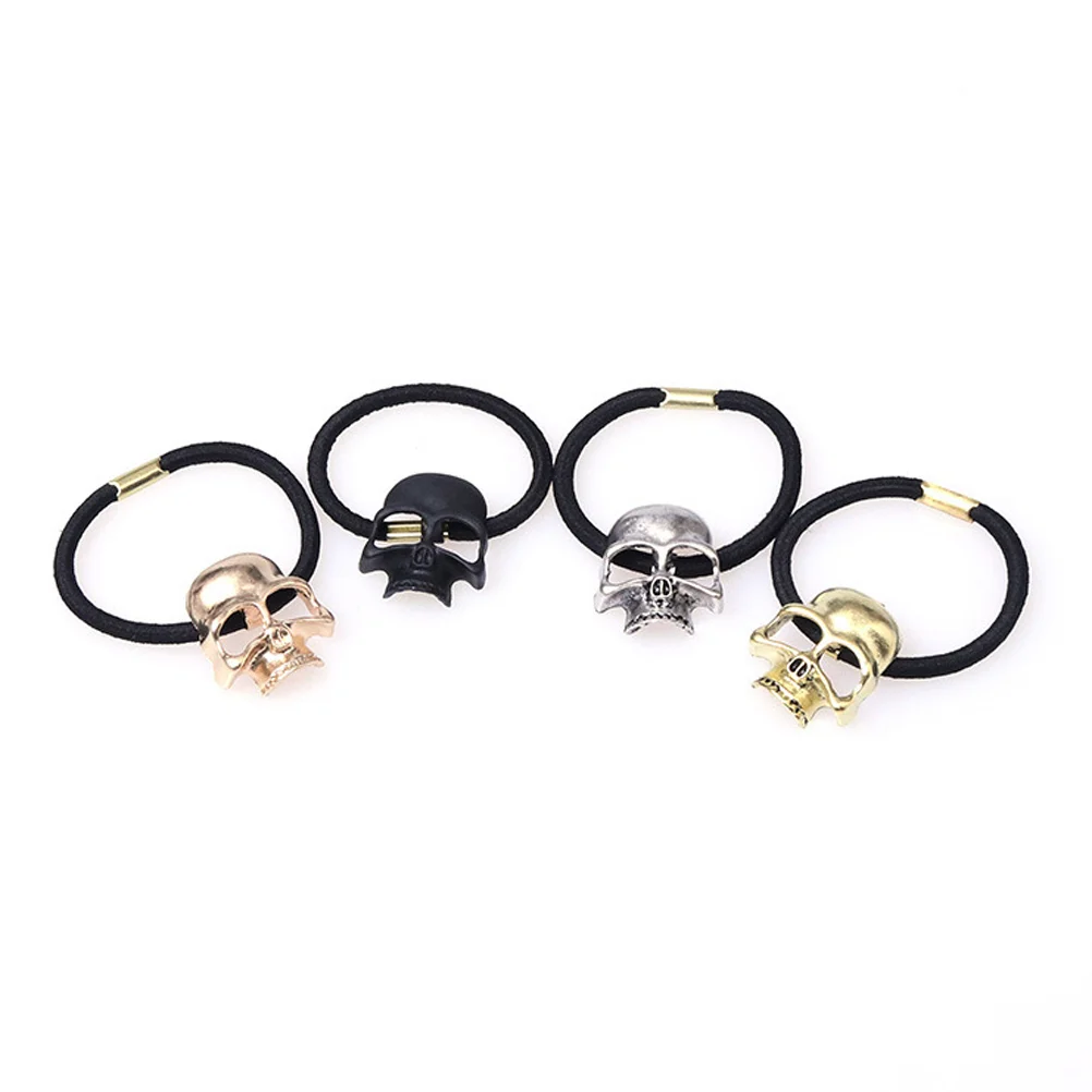 4 Pcs Skull Ponytail Holders Hair Band Halloween Ribbons Ring Bands Metal