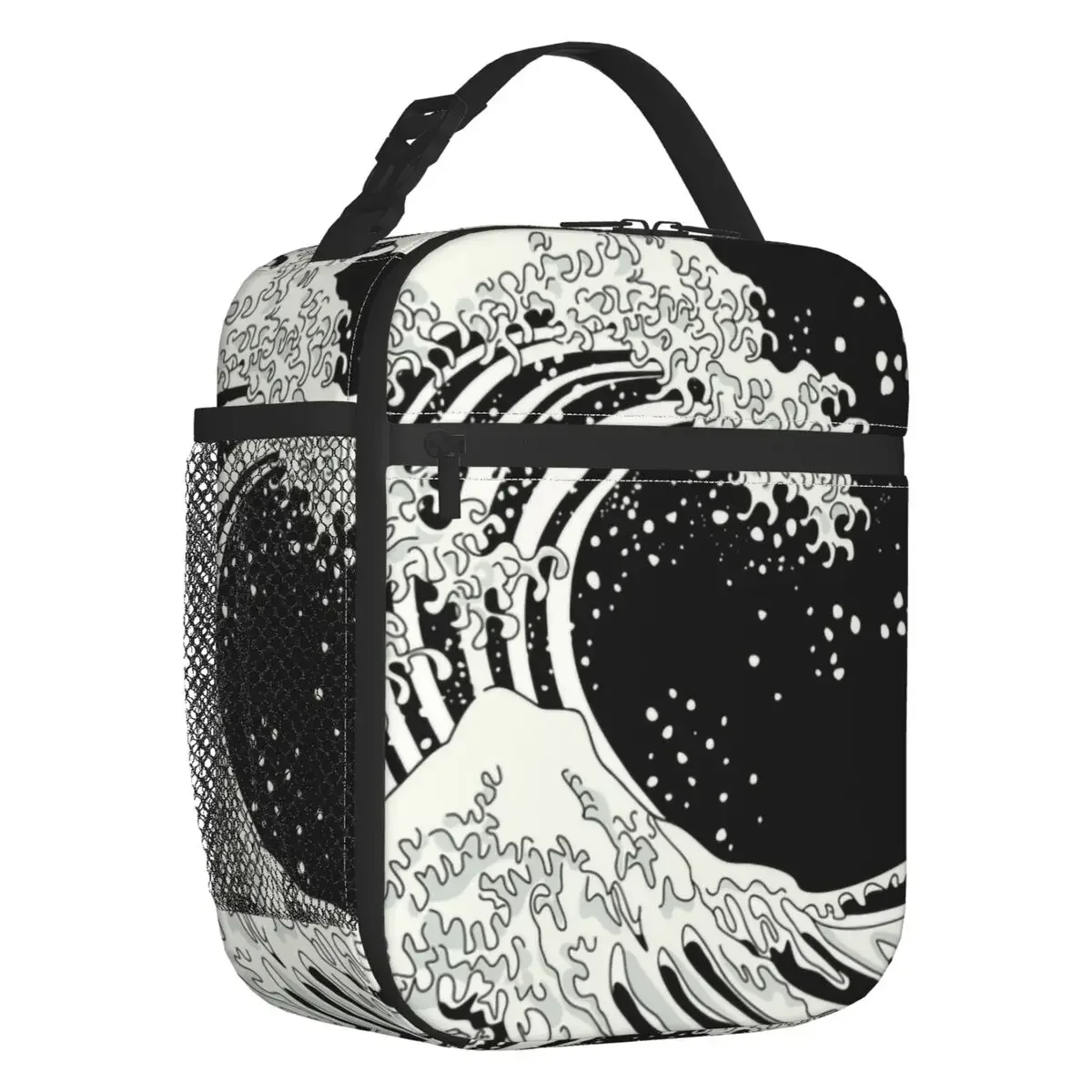 

Black And White The Great Wave Off Kanagawa Portable Lunch Box Leakproof Cooler Thermal Food Insulated Lunch Bag School Children