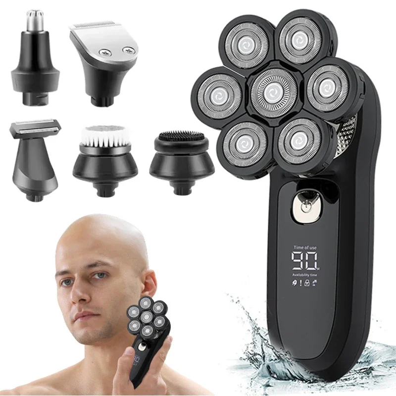 Men's Electric Shavers for Men, 7D Upgraded 6-in-1 Grooming Kit Waterproof Wet/Dry Razor, Beard Trimmer Wireless Rechargeable