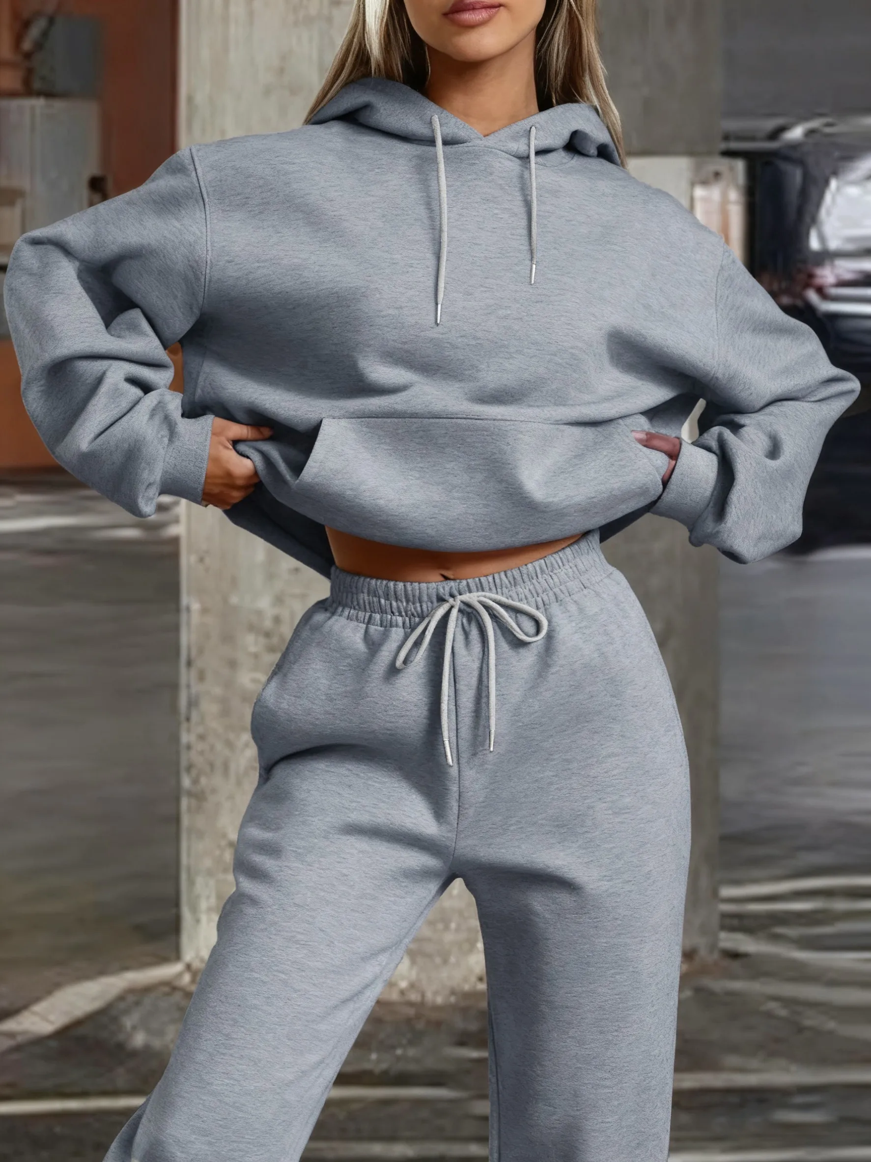 Solide Mode Frauen Hoodie Set Sport Grundlegende Sweatshirt Casual Jogging Lange Hosen Fleece Herbst Jogginghose Lose Weiche Kleidung
