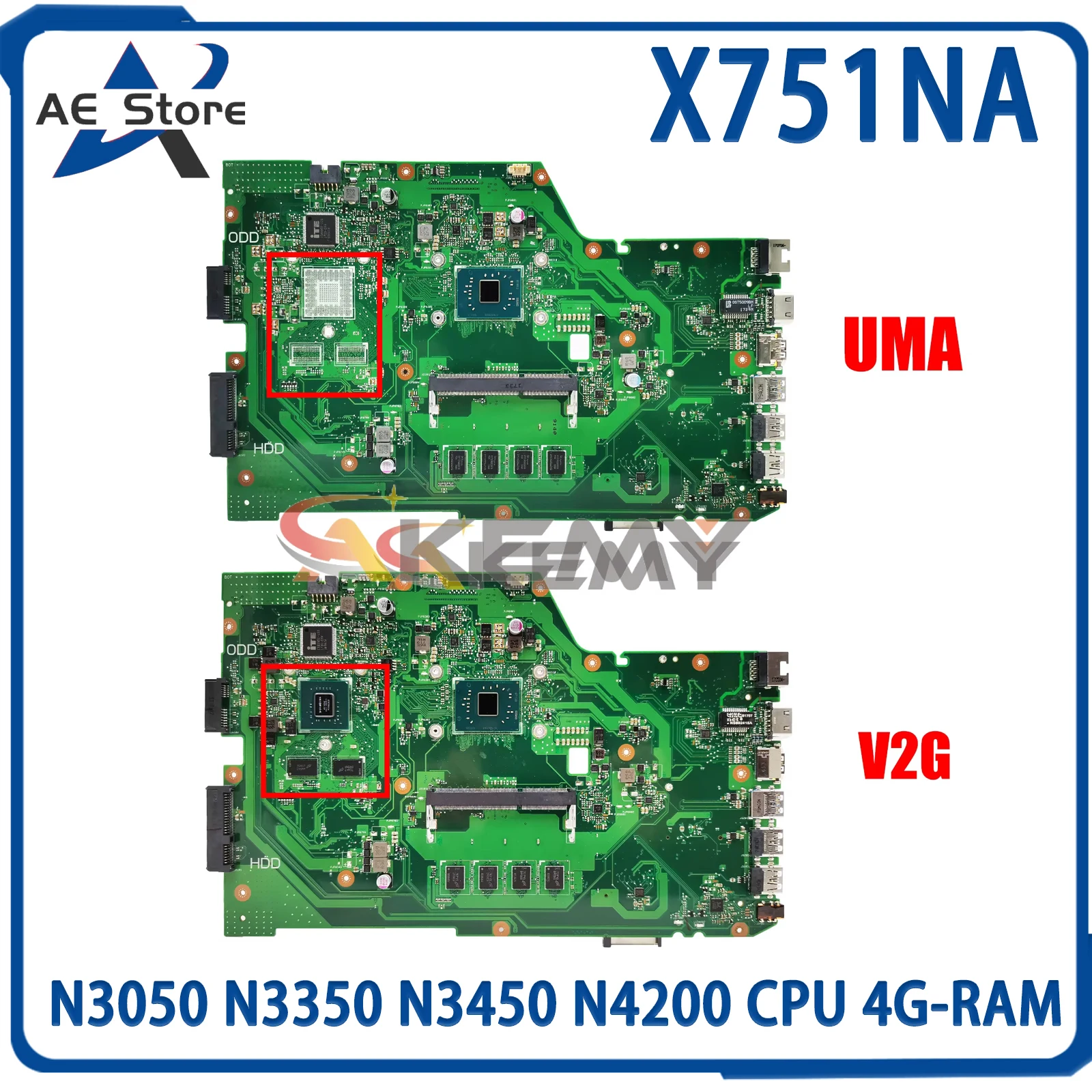 

AE X751NA Mainboard For ASUS X751NV X751NC K751NA K751NV Laptop Motherboard With N3050 N3350 N3450 N4200 CPU 4G-RAM