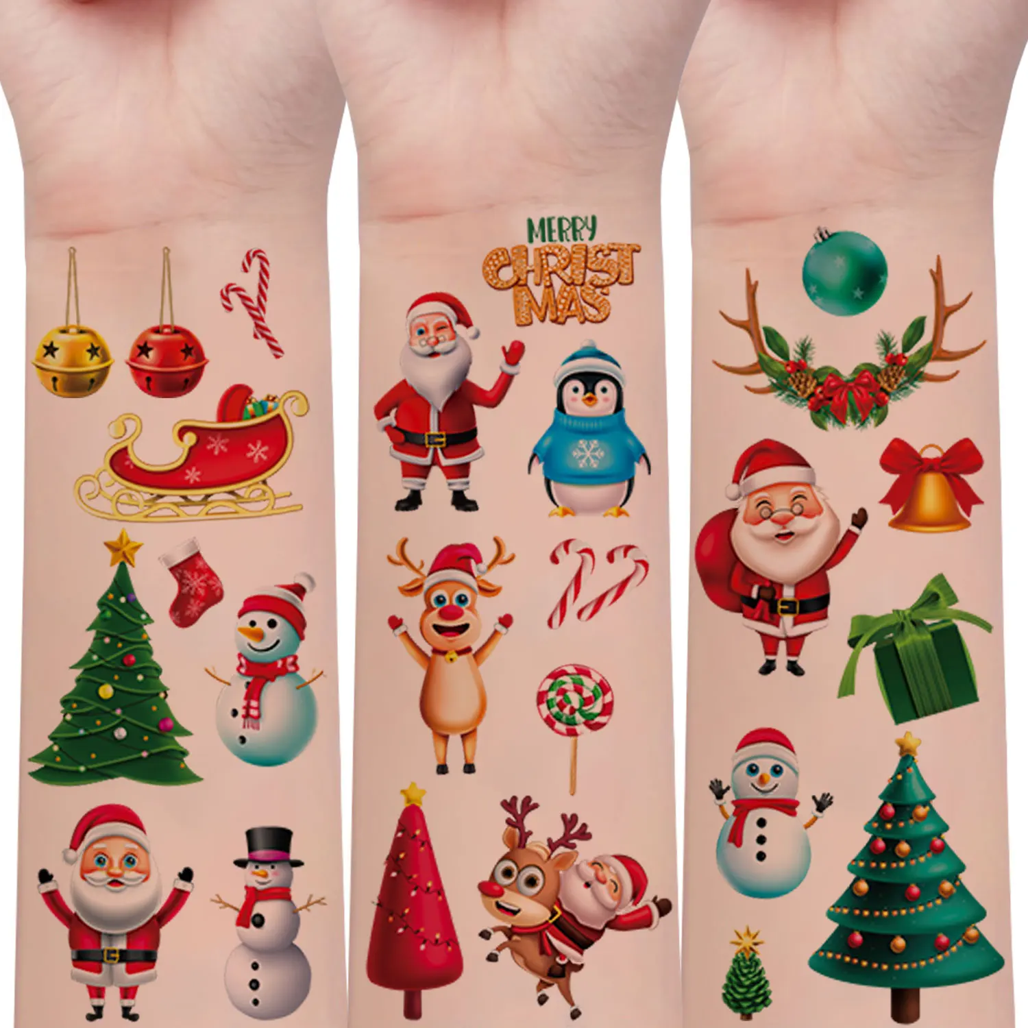 10 أوراق من 132 كارتون سانتا كلوز، رجل ثلج، شجرة عيد الميلاد، الرنة، جوارب عيد الميلاد، عناصر زينة عيد الميلاد، ملصقات وشم مؤقتة، مقاومة للماء وتدوم لمدة 2-5 أيام، مناسبة كهدية عيد الميلاد #2