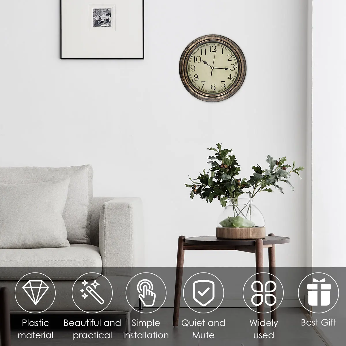 Wall Clock Large Retro Wall Clock Non Ticking Classic Silent Clocks for Living Room Kitchen Bedroom Home Office Decoration