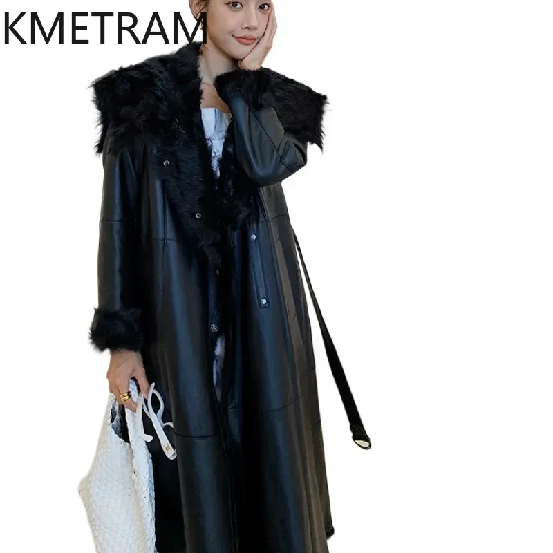 Real Sheepskin Wool Fur Jacket Black Long Double Faced Fur Coat Women Clothing 2024 Winter Warm Genuine Leather Jackets шуба