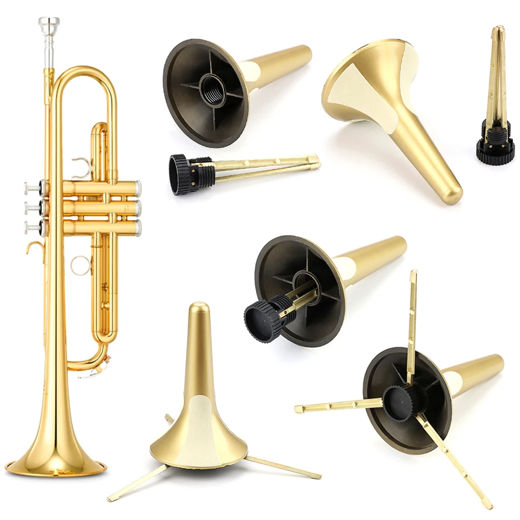 Portable Trumpet Stand Holder with 3 Leg Metal Stand for Trumpet Brass Instrument Accessories gold