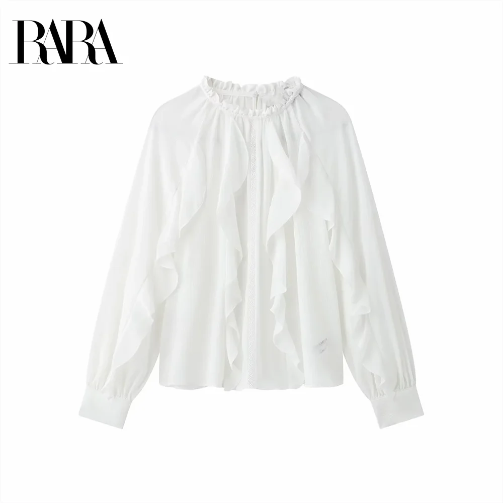 2025 RARA Spring New Women's Round Neck Layered Decoration Temperament Simple Versatile Solid Color Shirt