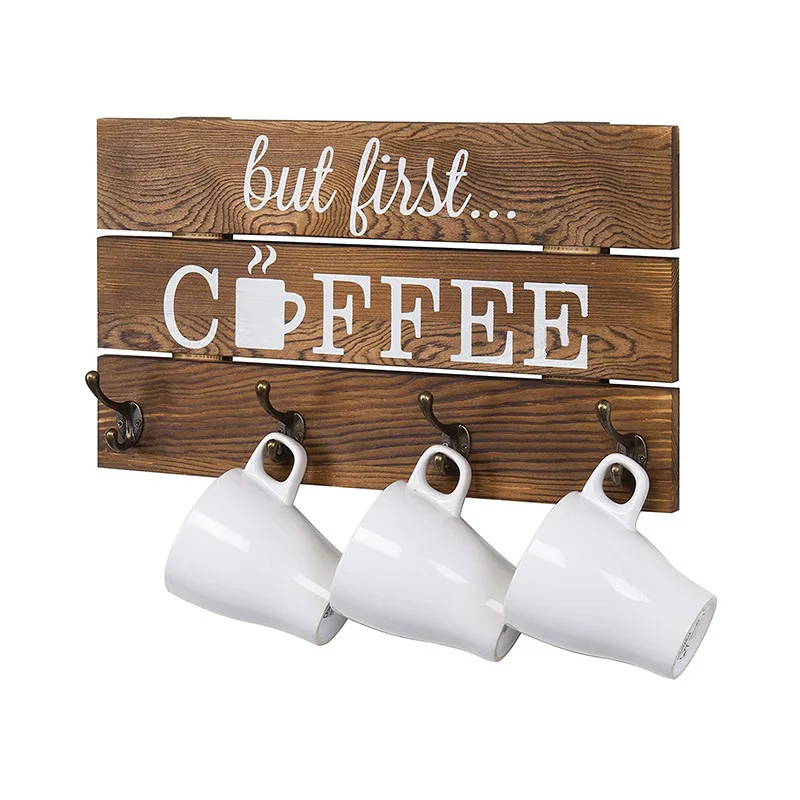 

Metal Wall Mounted Mug Rack with Sign, Tea Cup Hanger for Bar, Coffee Mug Holder Kitchen Organizer Display