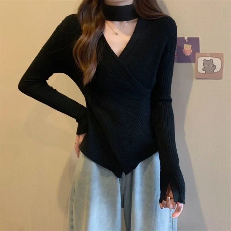 

Полый свитер с полуводолазкой для женщин осенью и зимой базовая рубашка, тонкий короткий модный топ