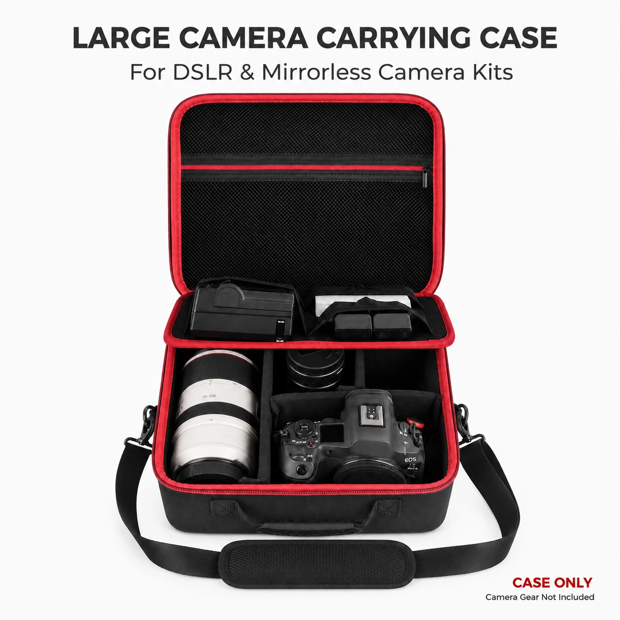 Camera Case For Canon Sony Nikon DSLR SLR, EVA Hard Shell Shoulder Bag With 5 Dividers For Lens, Batteries And Tripods, Bag Only