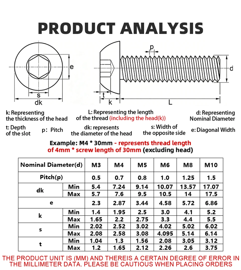 316 Edelstahl A4-70 Innensechskantschraube mit Knopfkopf ISO7380, M3 M4 M5 M6 M8 M10 Innensechskant-Knopfkopfschraube, Befestigungsmaterial – Detail 5