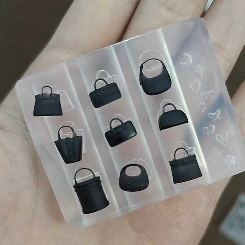 1個 3D透明シリコンネイルアートモールド かわいい漫画バッグ型 DIYネイルチャームテンプレート - 完璧なネイルアートギフト
