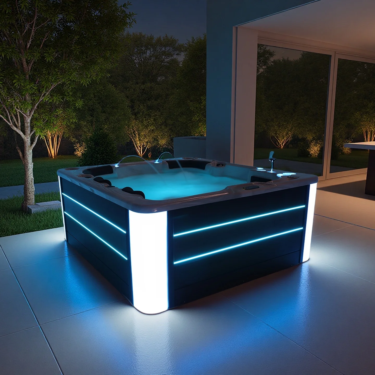 Outdoor Hot Tub，5 Person Freestanding Jet Massage，Whirlpool Spa，Smart Hydrotherapy，Backyard Spa Pool，Garden Relaxation Luxury