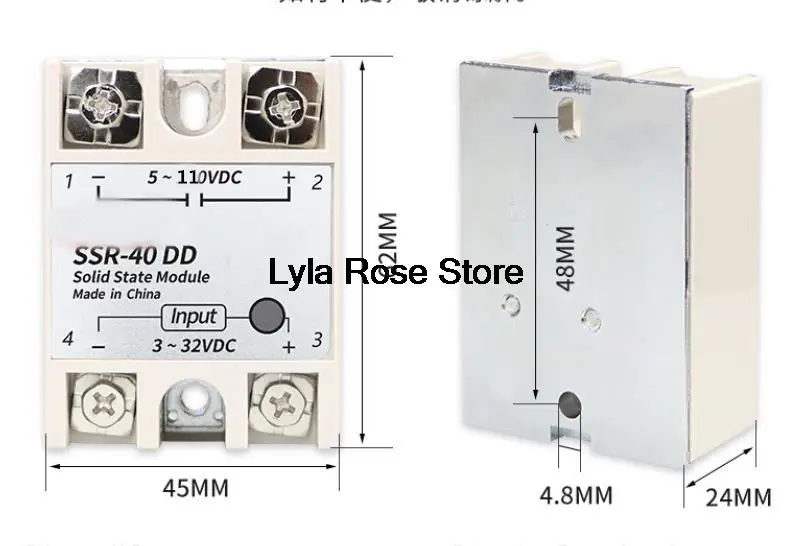 Single Phase Solid State Relay SSR-10DD 25DD 40DD 60DD 80DD 100DD  Input 3-32V DC Output 5~110VDC