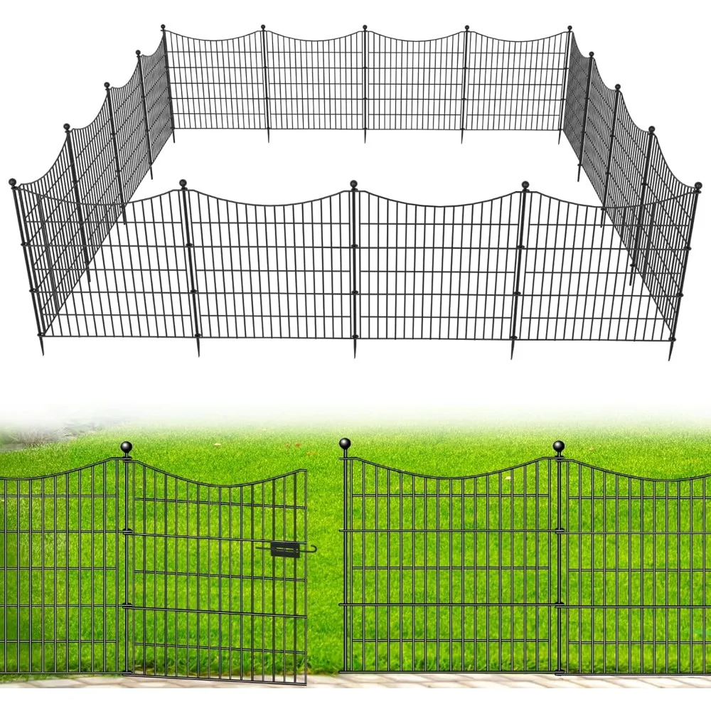 

15-Panel Decorative Garden Fence with Gate, 32 Inches High by 35.4 Feet Long, No-Dig Dog Fence, Animal Barrier for Outdoor Yard,