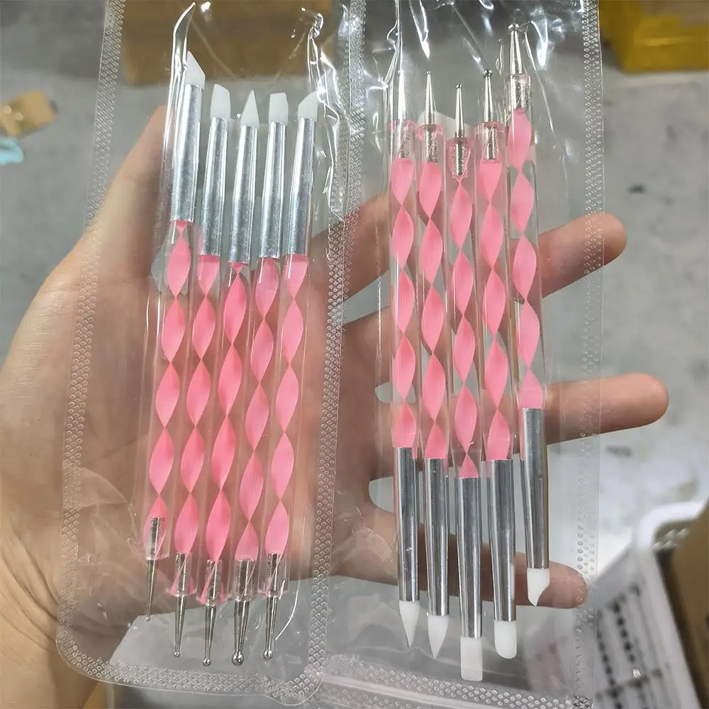 

5Pcs/Set Double-Ended Carving&Nail Dotting Pen 2In1 Silicone Sculpture Flower Brush for UVGel Polish Manicure Salon Painting Pen