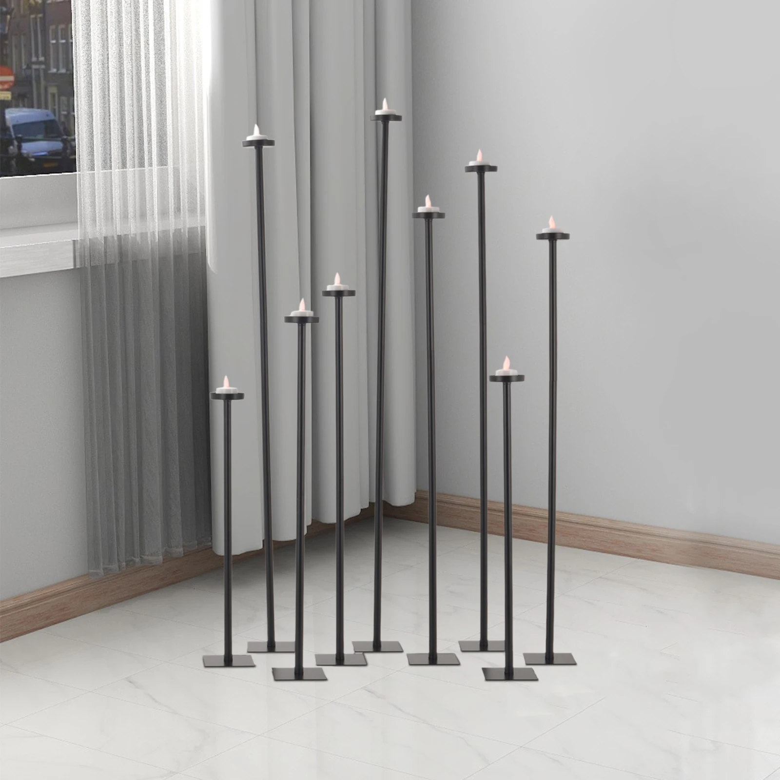 

9Pcs Metal Tall Candlesticks Black Modern Candle Holder Stand Wedding Decor