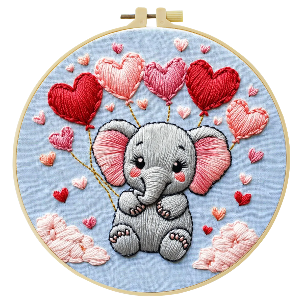 1 Stück 20X20CM/15X15CM 7,87/6,3 Zoll Niedlicher kleiner Elefant Taschen-Stickerei Starter-Kit DIY-Kit DIY-Stickerei-Set Handarbeiten – Detail 4