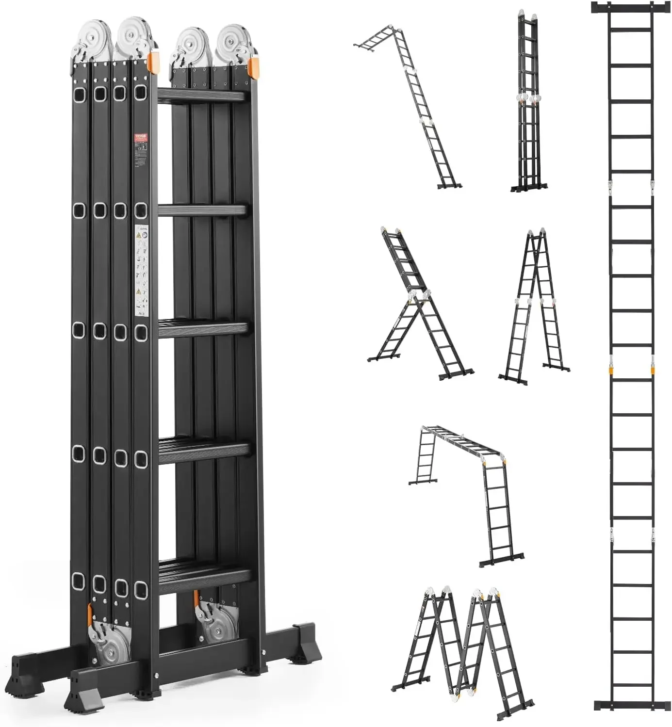 Multi-Purpose Folding Ladder, 7-in-1 Tall Extension Step Ladder, A Frame 5 Step Telescoping Ladder