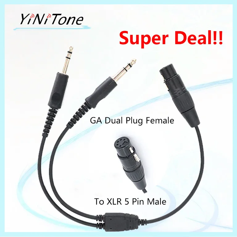 

GA Dual Plug Female To XLR 5 Pin Male Headset Adapter Cable Aviation earphone accessories For Airbus Stereo Audio Adapters