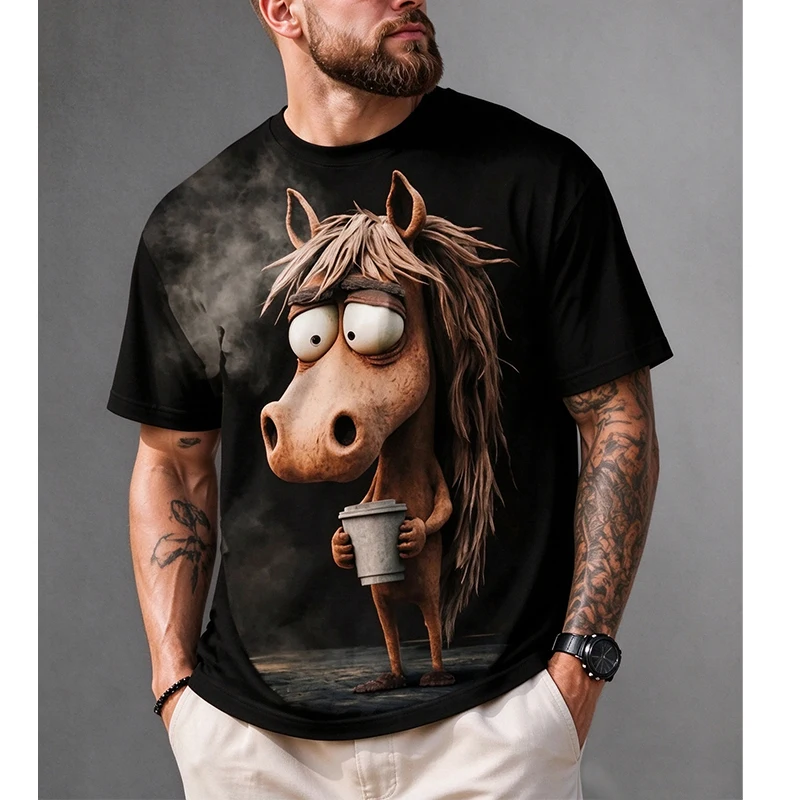 Funny Animal T-Shirts Donkey Rooster D Print Men Women O-Neck Short Sleeve T Shirt Harajuku Y2K Casual Tops Tees Men's Clothing