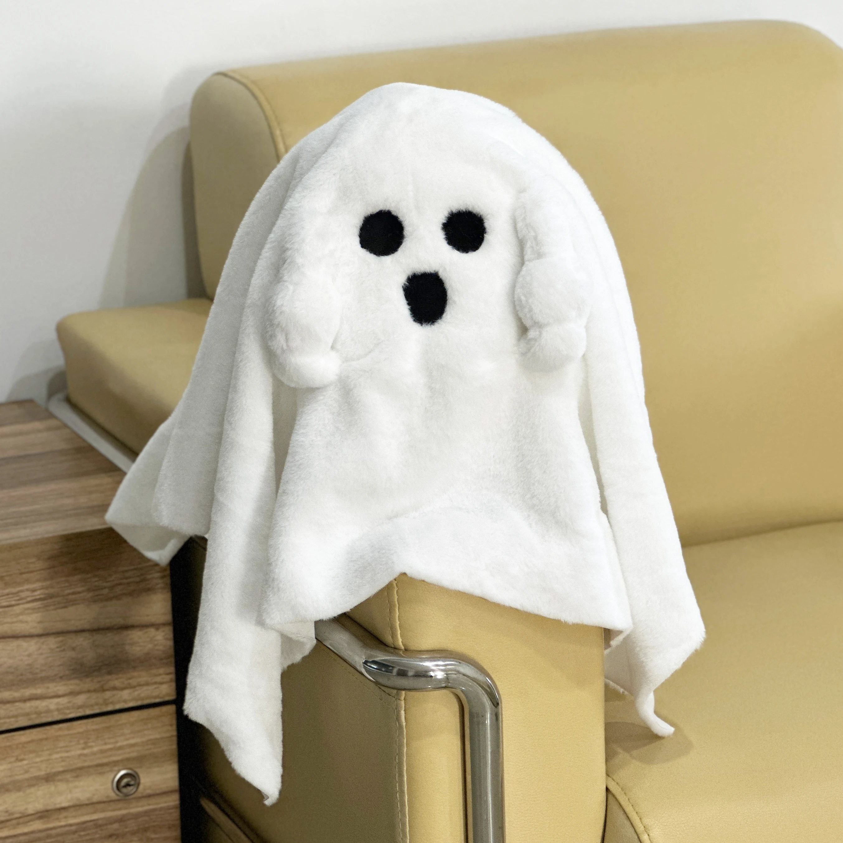 Gus the Ghost with Pumpkin Pillow Creative Ghost with Middle Finger Upright Original Plush Doll Gift, Room Decoration Pillow